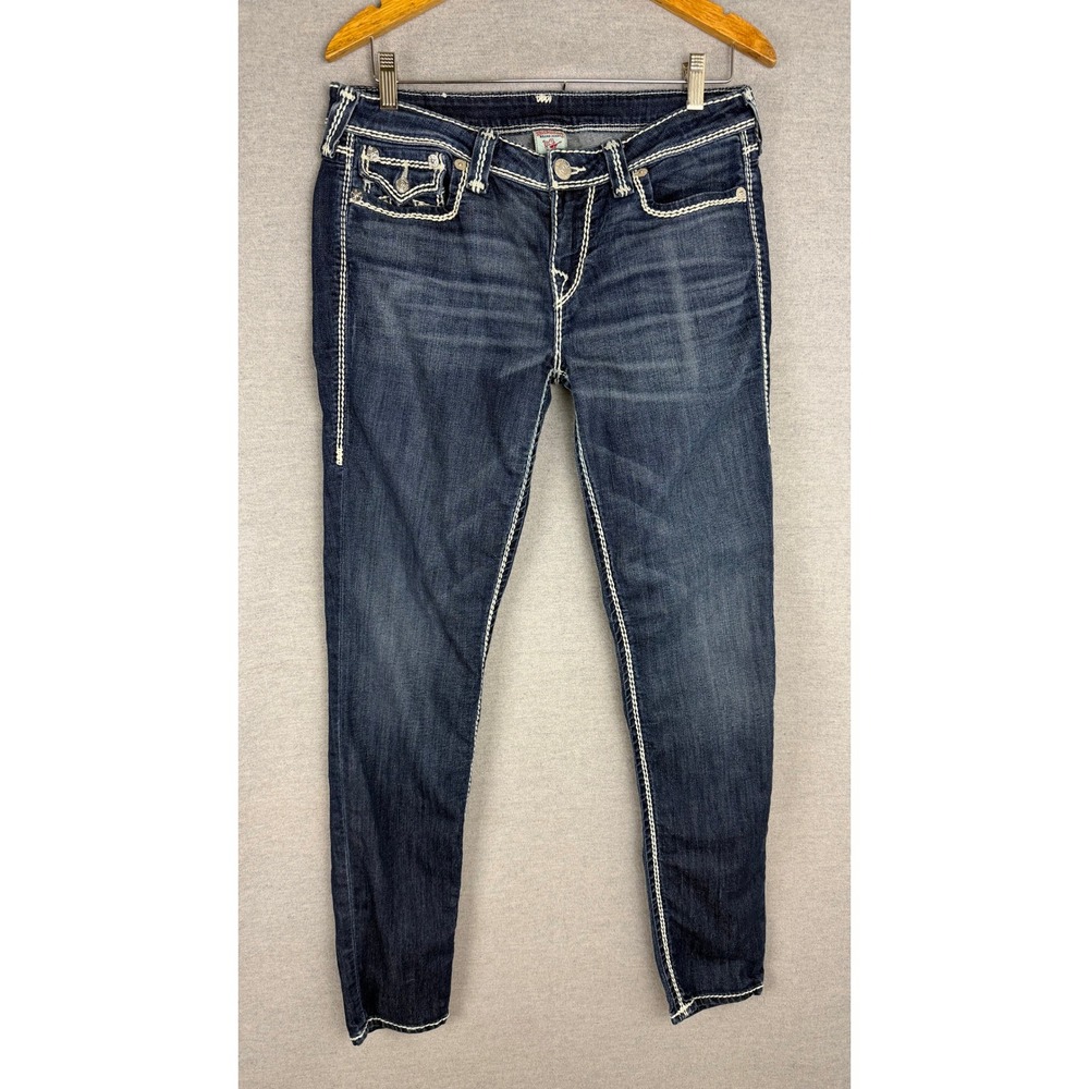 True Religion Skinny Jeans Dark Wash White Super T Stitching WLH599SEY4 Size 32 - Picture 3 of 7